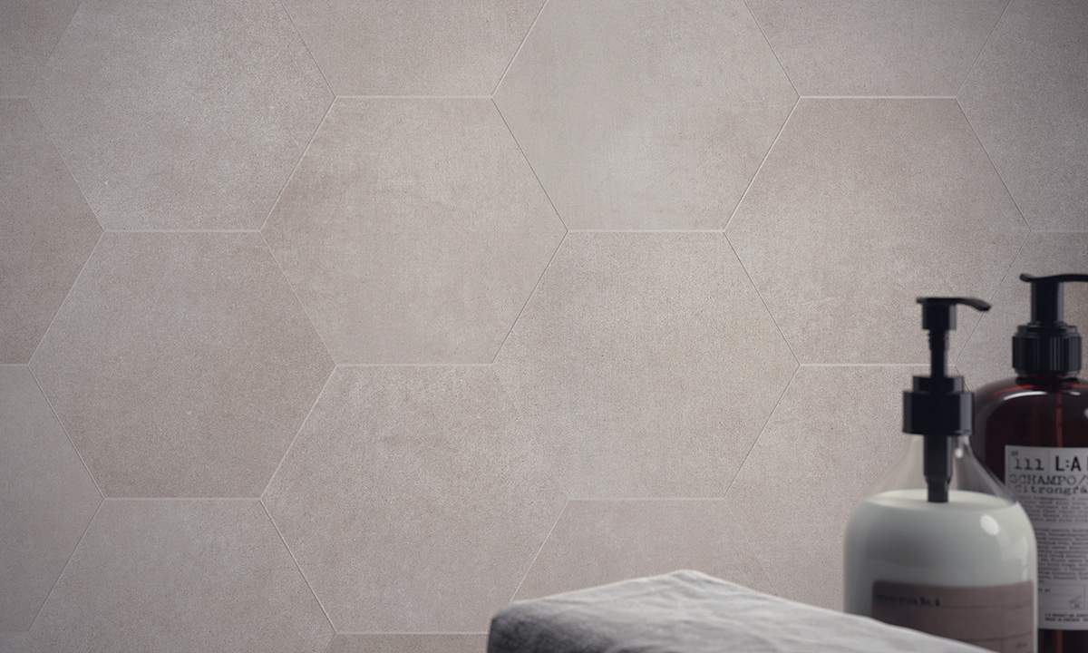 Hexagon vloertegel 21×18.2 cm Betonlook Licht Taupe A24 - inspiratie