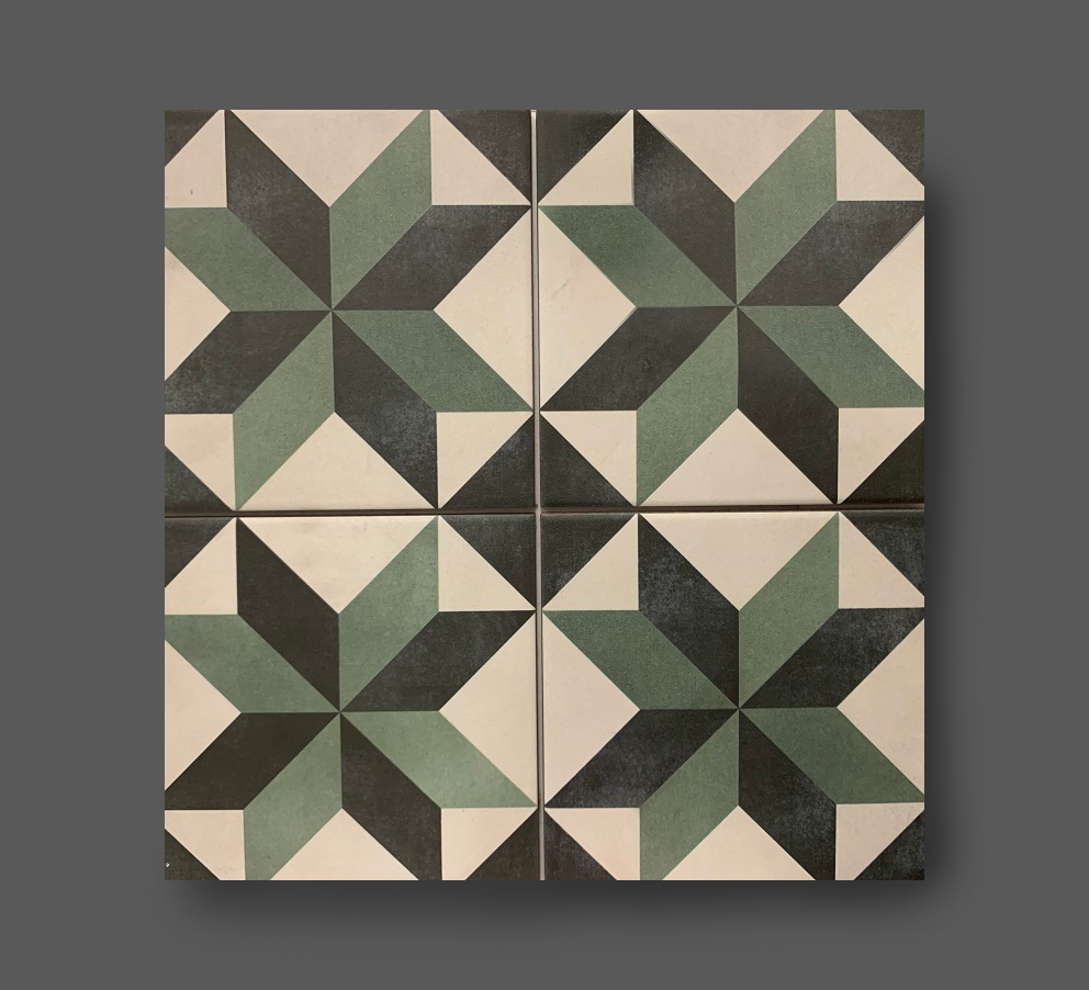 Perceptie Herinnering Getand Vloertegel 15x15 cm patroon groen wit A151 | RB Tegels Tiel